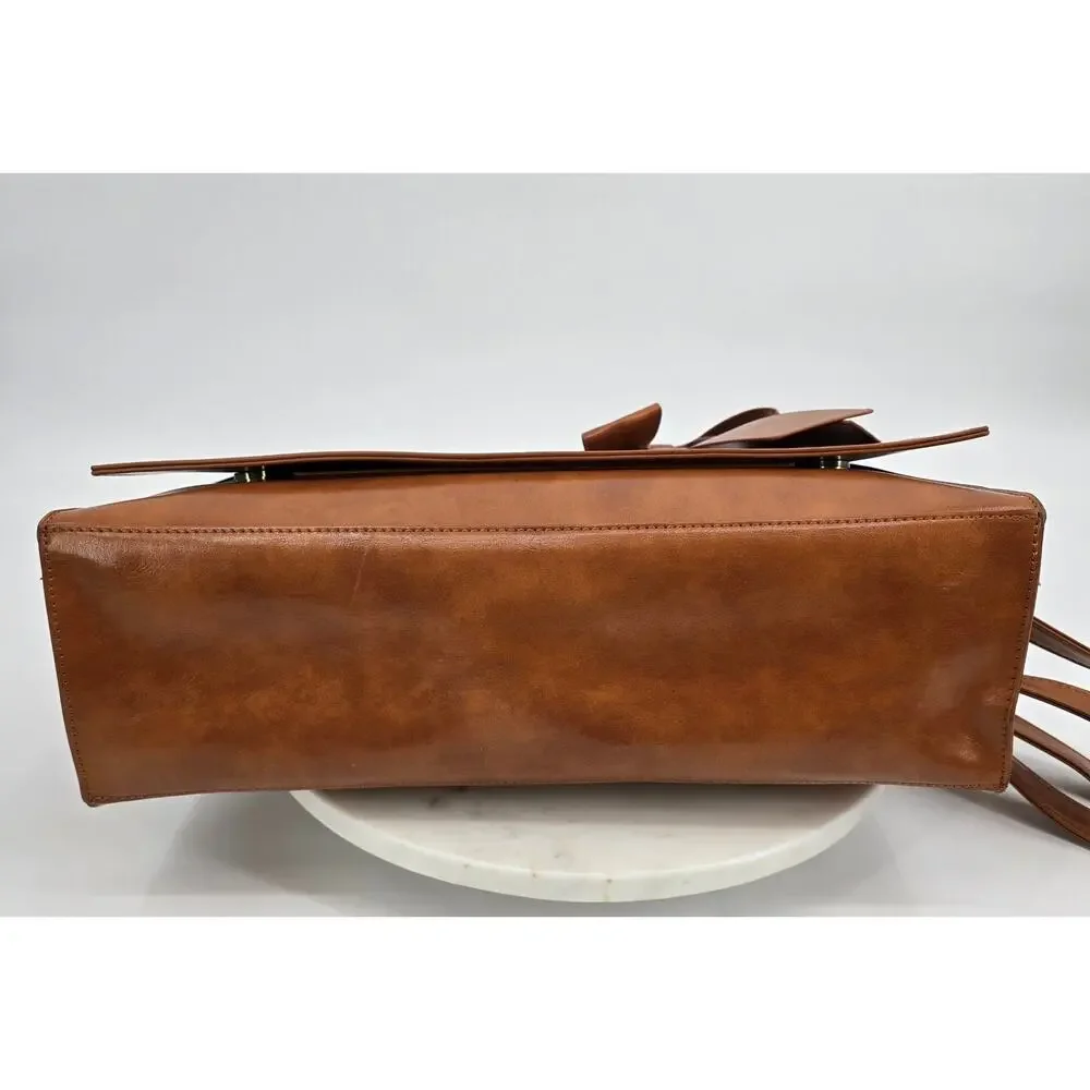 Ecosusi Laser-Cut Bow Satchel Crossbody‎ Bag – Cognac Brown Faux Leather